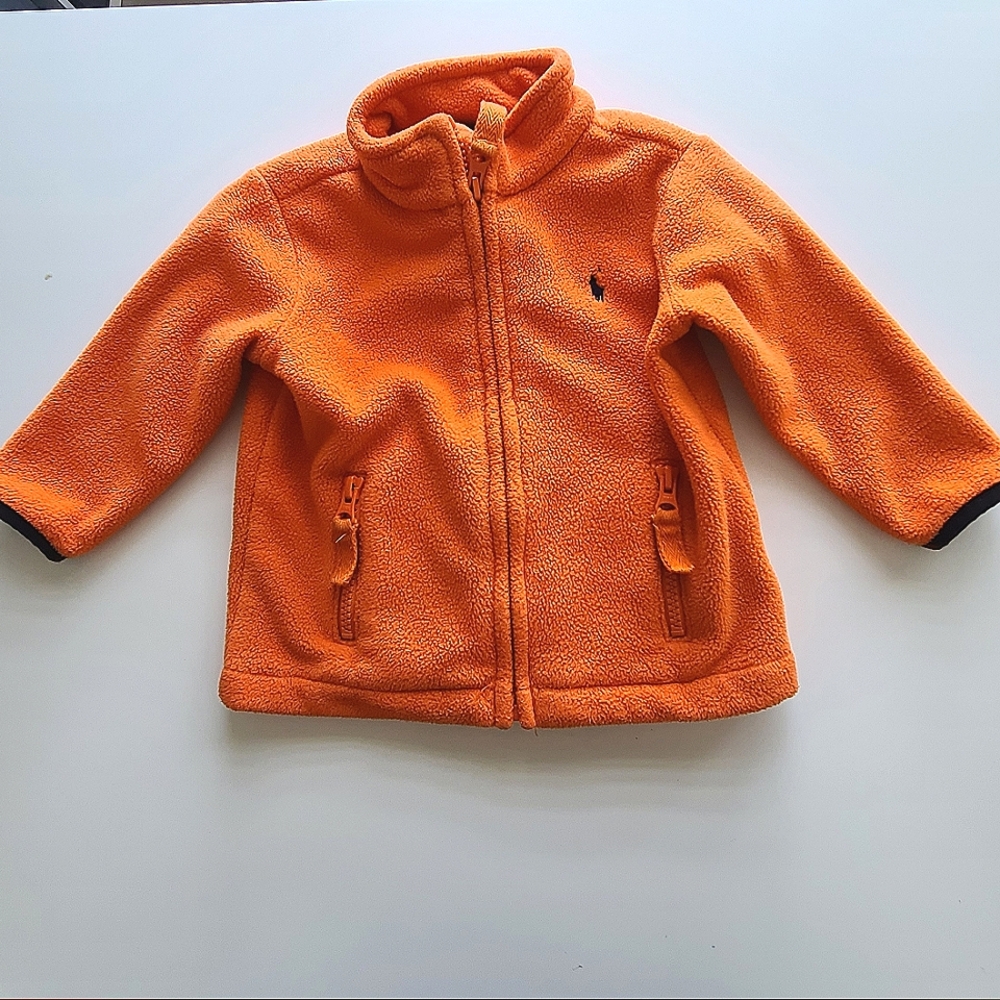 Polo by Ralph Lauren orange fleece Zip Up Sweater size 12M